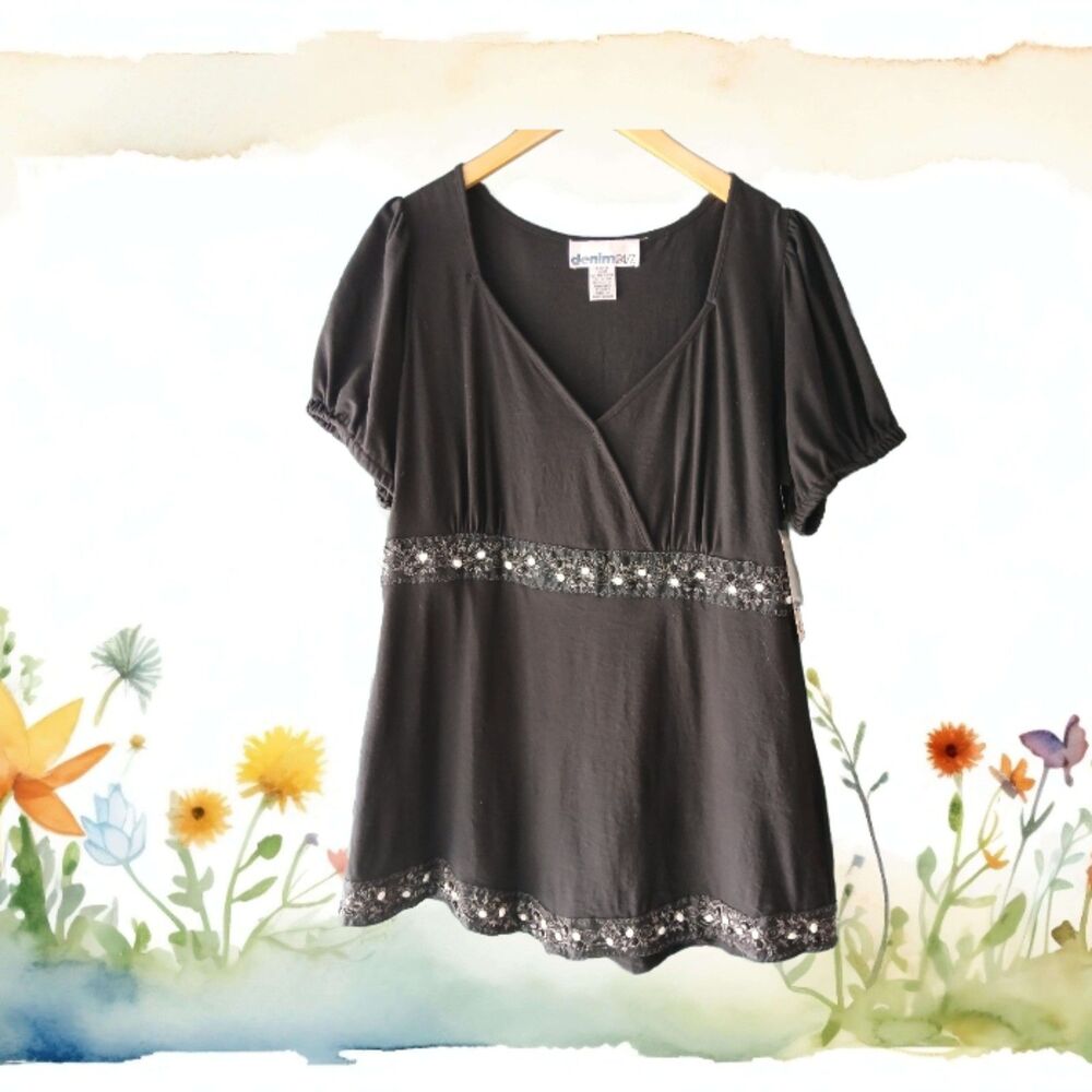 Black BEADED Tunic Top XL NWT Size 1X 16 - 18 Tags
